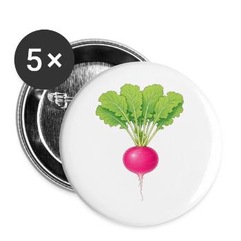 Rosa Rettich - Buttons groß 56 mm (5er Pack) - Weiß - Vorne