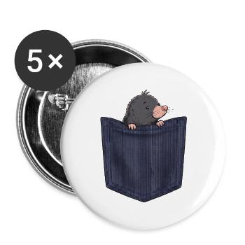 Brusttaschen Maulwurf - Buttons groß 56 mm (5er Pack) - Weiß - Vorne
