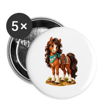 Wilde Ranch Pony mit Bandana - Buttons groß 56 mm (5er Pack) - Weiß - Vorne