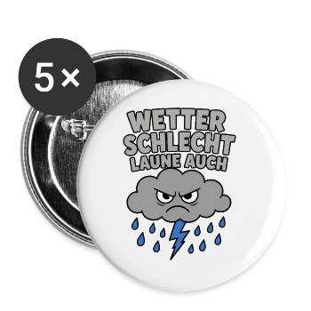 Wetter schlecht Laune auch – Mürrische Wolke Shirt - Buttons groß 56 mm (5er Pack) - Weiß - Vorne