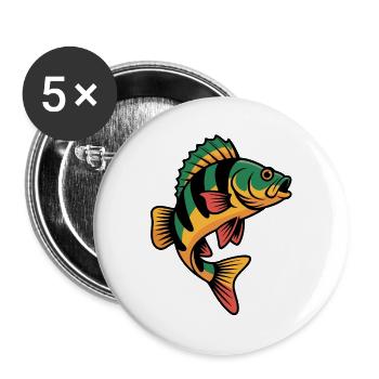 Barsch Angeln - Buttons groß 56 mm (5er Pack) - Weiß - Vorne