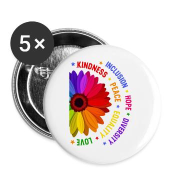 Freundlichkeit, Inklusion, Frieden, Gleichheit, Liebe, - Buttons groß 56 mm (5er Pack) - Weiß - Vorne
