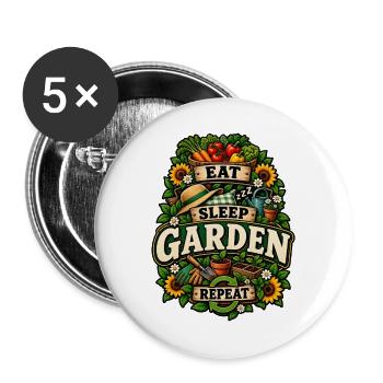 Gardening Sleep Repeat - Buttons groß 56 mm (5er Pack) - Weiß - Vorne