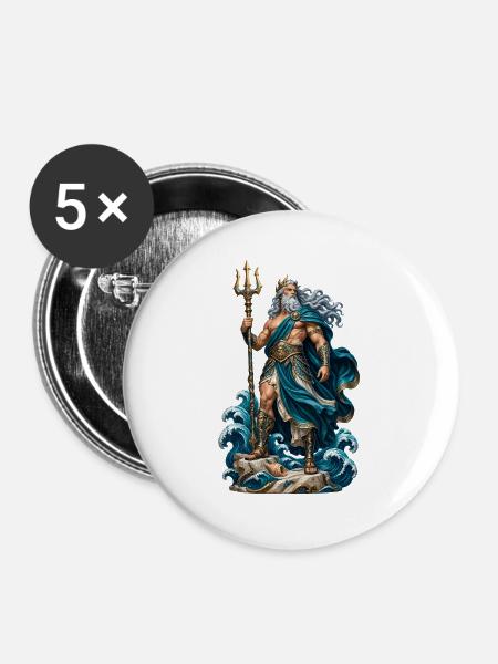 Meeresgott Poseidon im Sturm - Buttons groß 56 mm (5er Pack) - Weiß