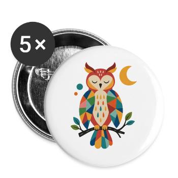 Geometrische Eulenfarben - Buttons groß 56 mm (5er Pack) - Weiß - Vorne