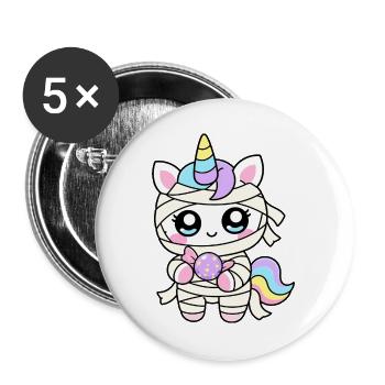 Einhorn-Mumie - Buttons groß 56 mm (5er Pack) - Weiß - Vorne