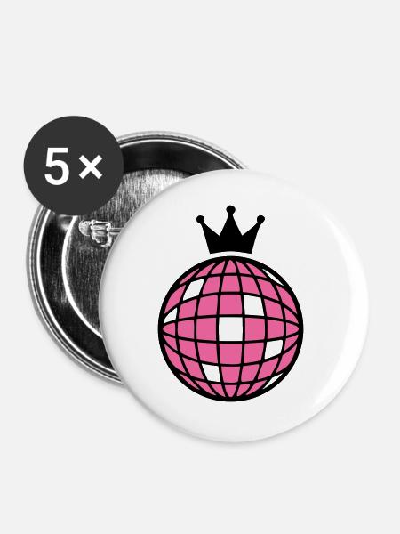 Disco Kugel Krone Icon - Buttons groß 56 mm (5er Pack) - Weiß