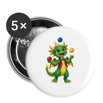 Jongliernder Drache mit bunten Kugeln - Buttons groß 56 mm (5er Pack) - Weiß - Vorne