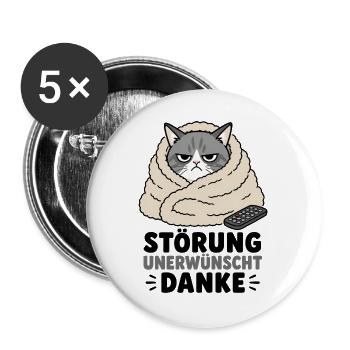 Störung unerwünscht danke – Grantige Katze Shirt - Buttons groß 56 mm (5er Pack) - Weiß - Vorne