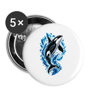 Eisiger Orca Sprung mit Kristallen - Buttons groß 56 mm (5er Pack) - Weiß - Vorne