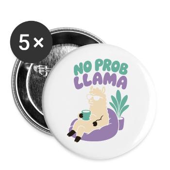 No Prob Llama – Entspanntes Lama mit Kaffee - Buttons groß 56 mm (5er Pack) - Weiß - Vorne
