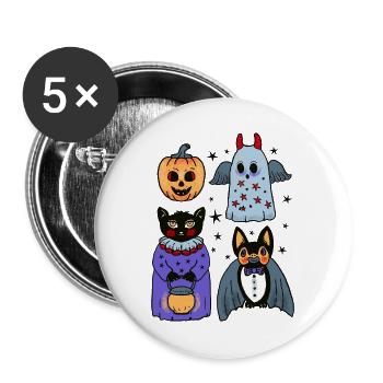 Halloween Kostüm Party - Buttons groß 56 mm (5er Pack) - Weiß - Vorne