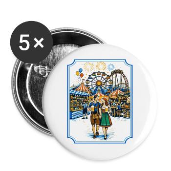  Volksfest Jahrmarkt Rummelplatz Partnerlook - Buttons groß 56 mm (5er Pack) - Weiß - Vorne