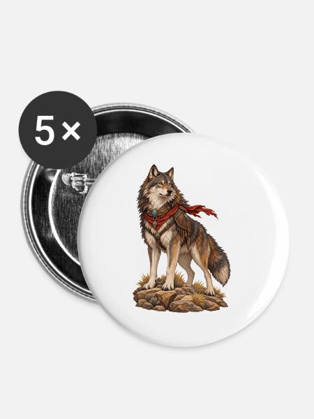 Ritterwolf mit rotem Schal - Buttons groß 56 mm (5er Pack) - Weiß