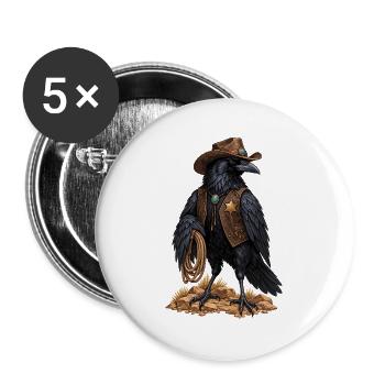 Raben Sheriff im Westernstil - Buttons groß 56 mm (5er Pack) - Weiß - Vorne
