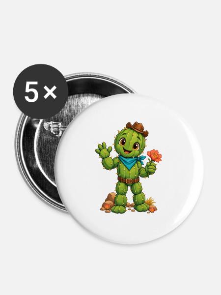 Kaktusheld mit Blumenblüte - Buttons groß 56 mm (5er Pack) - Weiß