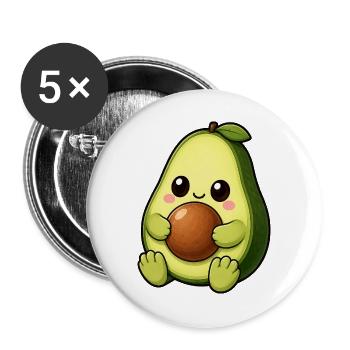 Süße Avocado Lustiger Cartoon Vegan - Buttons groß 56 mm (5er Pack) - Weiß - Vorne