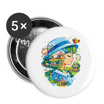  Freizeitpark Jahrmarkt Rummelplatz Anime Dorffest - Buttons groß 56 mm (5er Pack) - Weiß - Vorne