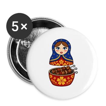 Matroschka Schaschlik Russland Grillmotiv BBQ - Buttons groß 56 mm (5er Pack) - Weiß - Vorne