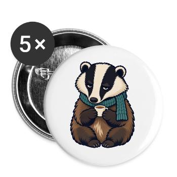 Dachs mit Espresso - Buttons groß 56 mm (5er Pack) - Weiß - Vorne
