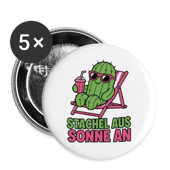 Stachel aus Sonne an Kaktus Sommer Urlaub Design - Buttons groß 56 mm (5er Pack) - Weiß - Vorne