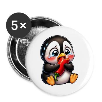Pinguin Chili Scharf Lustiger Cartoon - Buttons groß 56 mm (5er Pack) - Weiß - Vorne