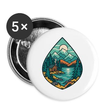 Waldsee Hüttenlandschaft - Buttons groß 56 mm (5er Pack) - Weiß - Vorne