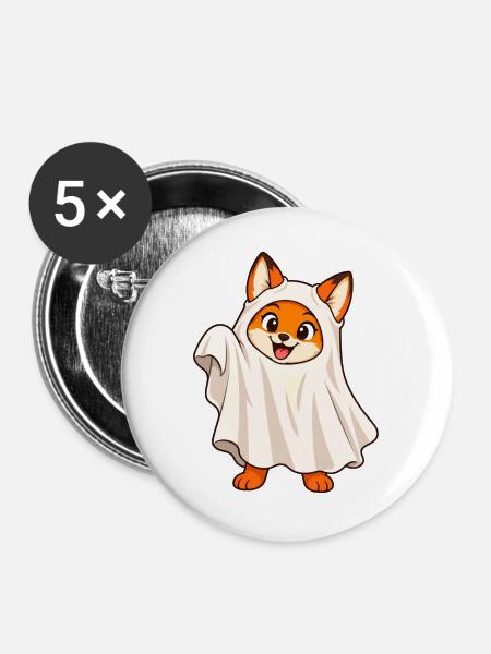 Süßer Fuchs im Geisterkostüm - Buttons groß 56 mm (5er Pack) - Weiß