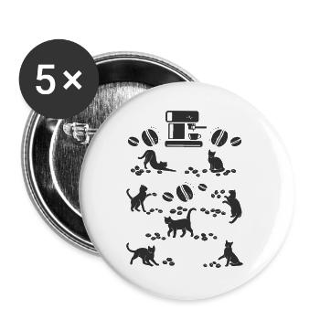  Kaffee Katze, -Espressomaschine -, Kaffeebohnen - Buttons groß 56 mm (5er Pack) - Weiß - Vorne
