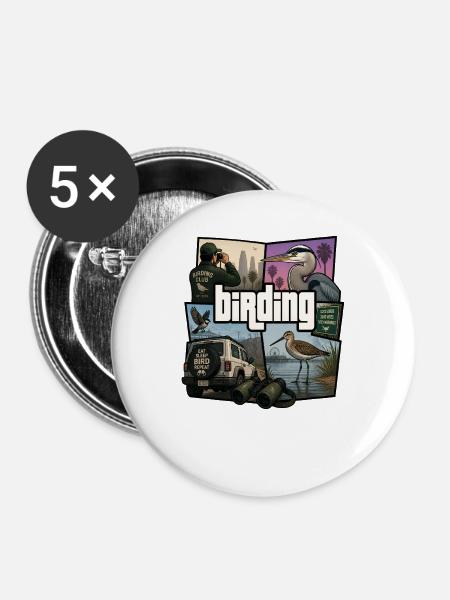 Birding – Vogelbeobachtung - Buttons groß 56 mm (5er Pack) - Weiß