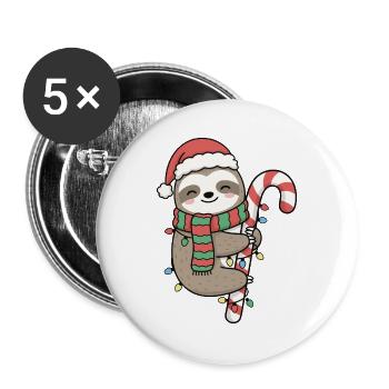 Faultier mit Weihnachtsmütze – Ugly Christmas - Buttons groß 56 mm (5er Pack) - Weiß - Vorne