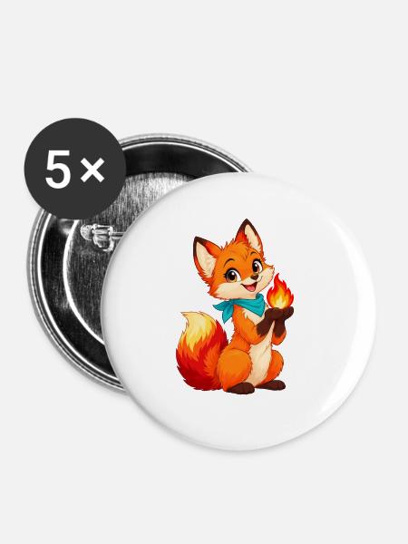 Fuchs mit Funkenflamme - Buttons groß 56 mm (5er Pack) - Weiß