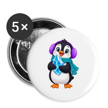 Kuschelpinguin mit Eiskristall - Buttons groß 56 mm (5er Pack) - Weiß - Vorne