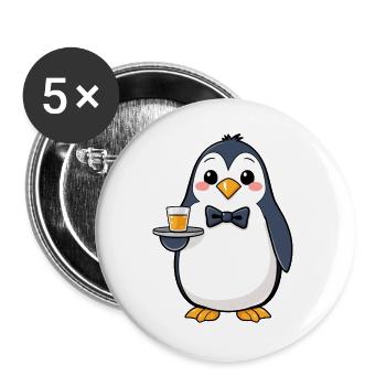 Pinguin-Kellner - Buttons groß 56 mm (5er Pack) - Weiß - Vorne