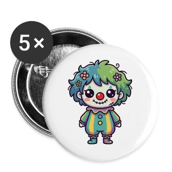 Süßer Clown mit bunten Haaren und gestreiftem Outfit - Buttons groß 56 mm (5er Pack) - Weiß - Vorne