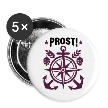 Kompass Anker Prost Logo - Buttons groß 56 mm (5er Pack) - Weiß - Vorne