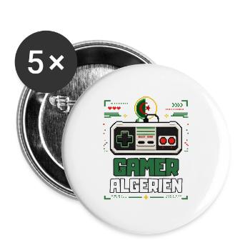 Algerische Gamer-Pixelkunst – Retro-Gaming Algerien - Buttons groß 56 mm (5er Pack) - Weiß - Vorne