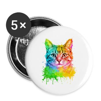 Europäisch Kurzhaar Aquarell Illustration - Buttons groß 56 mm (5er Pack) - Weiß - Vorne