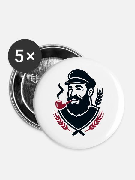 Seebaer Kapitaen Wappen Logo - Buttons groß 56 mm (5er Pack) - Weiß