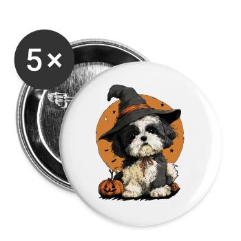 ShihTzu Halloween - Buttons groß 56 mm (5er Pack) - Weiß - Vorne