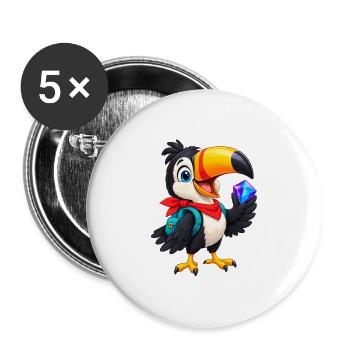 Tropischer Toucan mit Kristall - Buttons groß 56 mm (5er Pack) - Weiß - Vorne