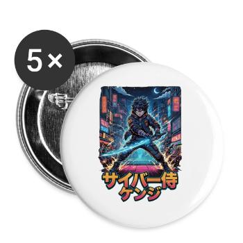 Cyber Samurai Kenji Neonklinge - Buttons groß 56 mm (5er Pack) - Weiß - Vorne