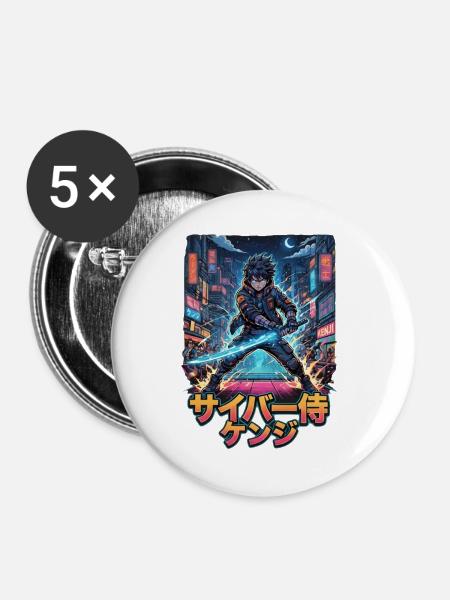 Cyber Samurai Kenji Neonklinge - Buttons groß 56 mm (5er Pack) - Weiß