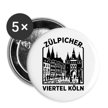 Zülpicher Viertel Köln Kwartier Latäng  - Buttons groß 56 mm (5er Pack) - Weiß - Vorne