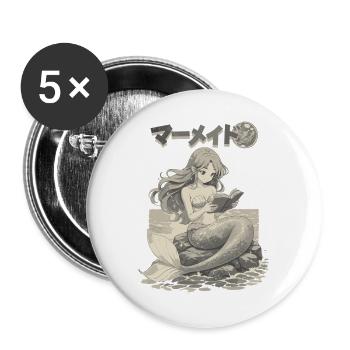 Meerjungfrau im Anime Manga Style beim Lesen - Buttons groß 56 mm (5er Pack) - Weiß - Vorne