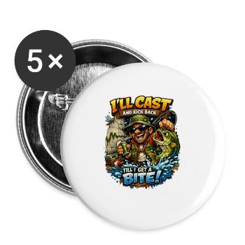 Ich werde werfen und mich zurücklehnen, bis ich einen Biss-Tee habe - Buttons groß 56 mm (5er Pack) - Weiß - Vorne