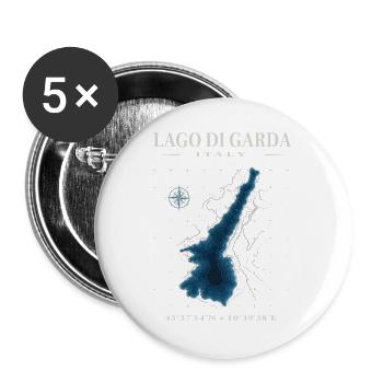 Gardasee Lago di Garda Italien Topografie Karte - Buttons groß 56 mm (5er Pack) - Weiß - Vorne