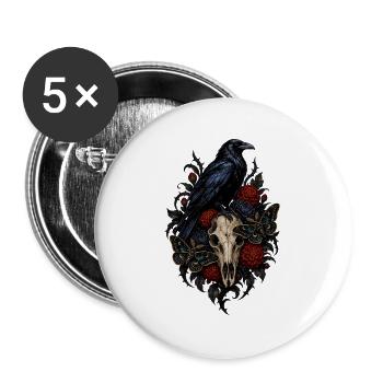 Rabe mit Schädel und Nachtblumen - Buttons groß 56 mm (5er Pack) - Weiß - Vorne