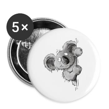 Lustiger Koala um die Ecke I Australien Tiermotiv - Buttons groß 56 mm (5er Pack) - Weiß - Vorne