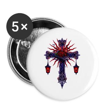 Dunkles Rosenkreuz-Laterne - Buttons groß 56 mm (5er Pack) - Weiß - Vorne